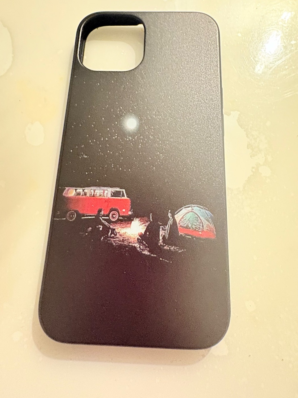 Black Camping Night Phone Case with Red Van and Tent - For iPhone 14. Unbranded